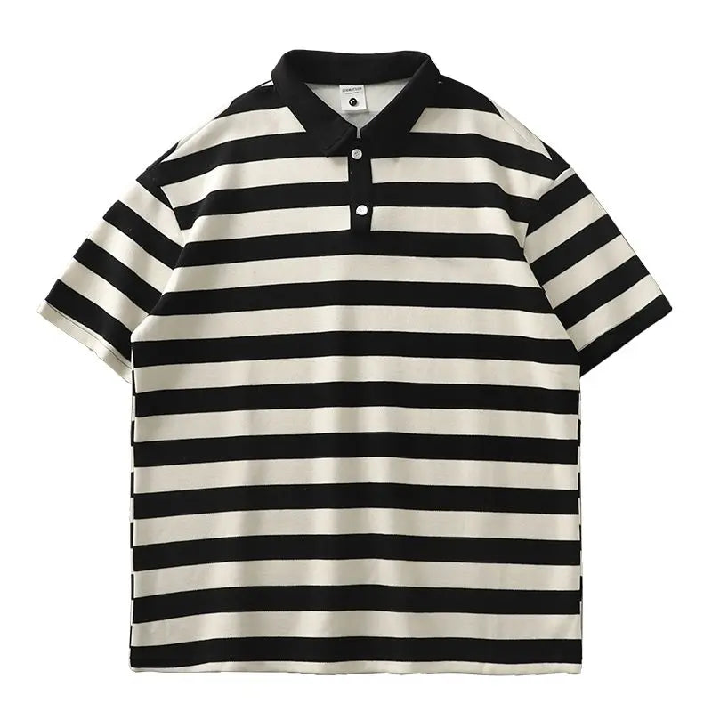 Voguable  Striped Short Sleeve POLO Shirt Men's Summer Polo T-shirt Casual Half Sleeve Top Korean Men's Clothing voguable
