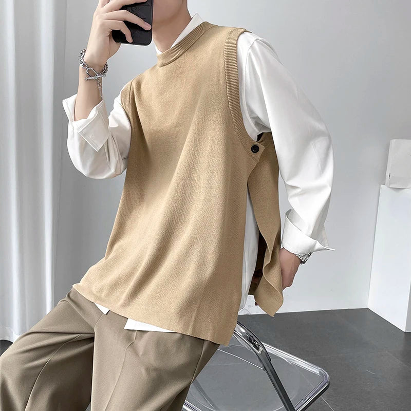 Voguable Korean Sweater Vest Men Slim Fit Fashion Solid Color Casual O-neck Knitted Pullover Men Knitting Sweaters Men Jumper Clothes voguable