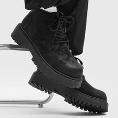 Voguable  Unisex Height Increasing Leather Boots – Vintage Round Toe Lace-Up Thick Bottom Ankle Shoes for Fall Winter Daily Wear voguable