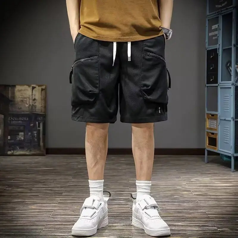 Voguable  Japanese Trendy Retro Versatile Loose Straight Workwear Five-point Casual Pants voguable