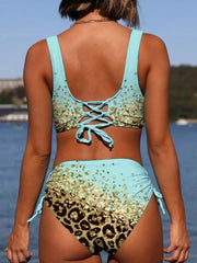 Voguable  Drawstring V Neck High Waist Bikini Women Printed Swimwear Female Swimsuit Bathers Bathing Swimming Suit Beachwear Summer voguable