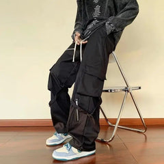 Voguable  Green Cargo Pants Men Oversize Zipper Black Cargo Trousers Male Streetwear Hip Hop Pocket Spring Loose Casual Workwear voguable