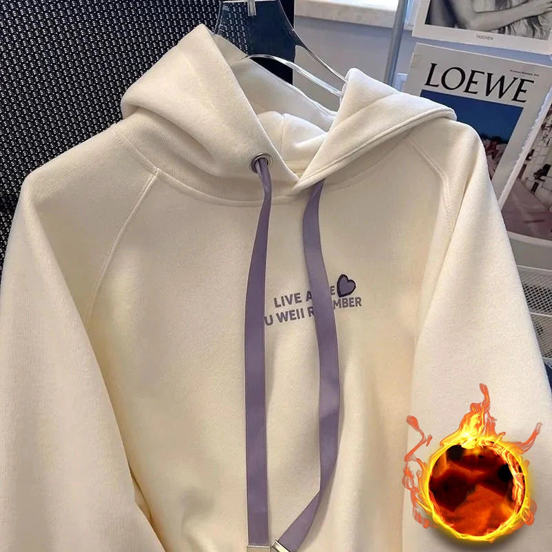 Kawaii Hoodies Women Harajuku Sweet Girlish Embroidery Aesthetic Baggy S-3XL Temper Designer Plus-Velvet Hooded Y2k Clothes Chic voguable