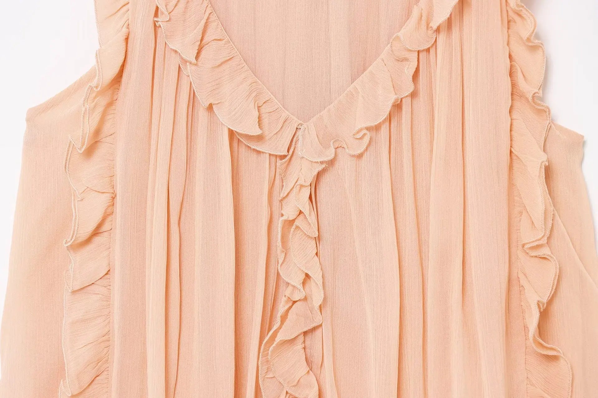 Fashion Ruffle Chic Summer Tank Top For Women Chiffon Solid Color Loose Sleeveless Top V Neck Sweet Hic Woman Vest 2025 New voguable