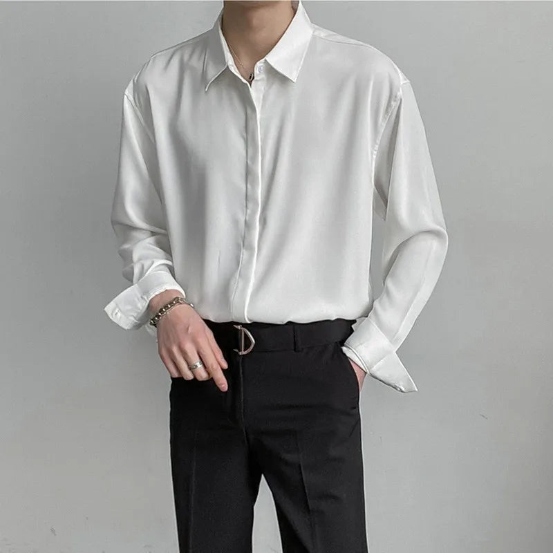 2024 Luxury Spring Clothing Men's Casual Turn Down Collar Texture Shirts Vintage Buttons Solid Color Long Sleeve Leisure Clothes voguable