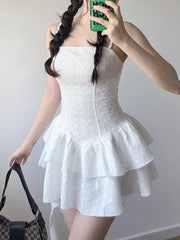 Strap Sleeveless Hollow Stitching Pleated Dress mysite