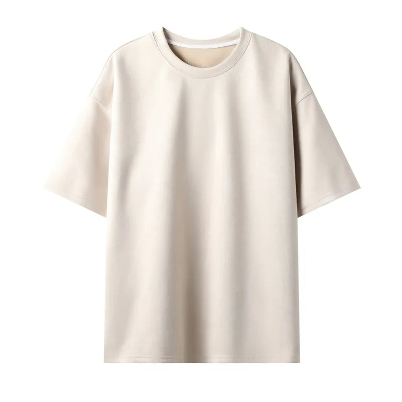 Summer Short-sleeved T-shirt Men Oversized Casual Suede T Shirt Men Streetwear Loose Solid Color O-neck Tshirt Mens Top M-3XL voguable
