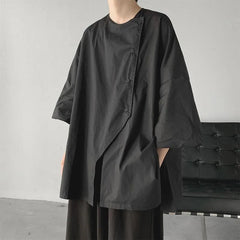 Voguable  Loose Men's Oversize Shirt Asymmetric Silhouette Seven-Quarter Sleeve Dark Style Casual Summer Top Male Fashion Clothing voguable