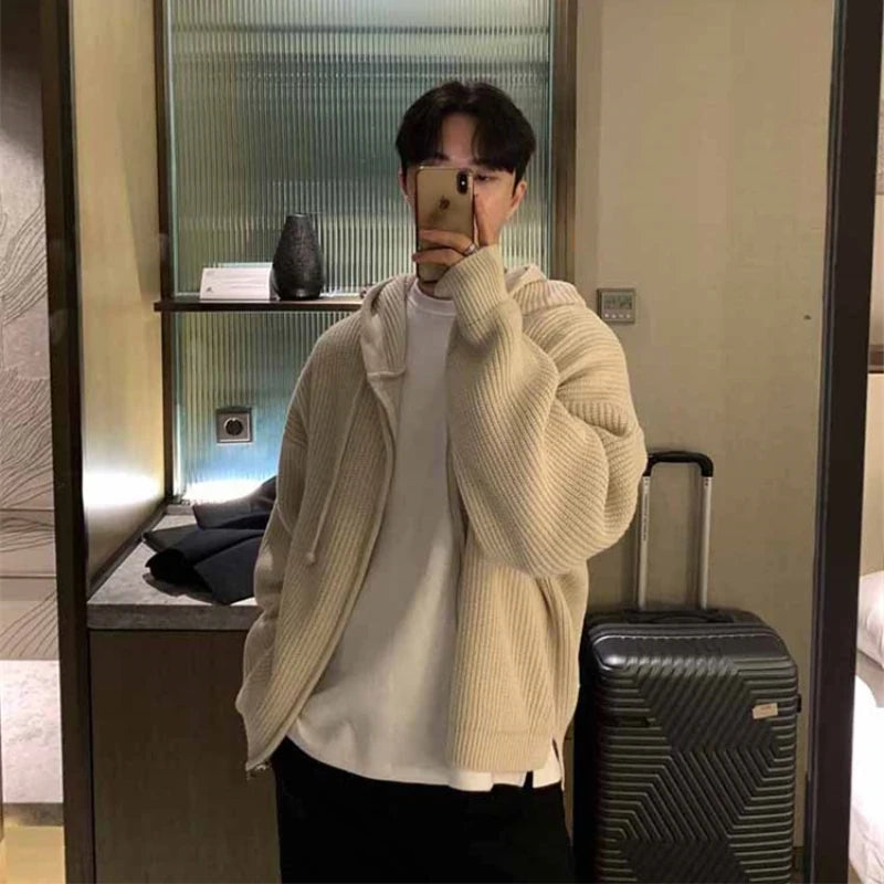 Voguable  Winter Sweater Cardigan Men Warm Oversized Knitted Hooded Sweater Coat Men Korean Loose Cardigan Sweater Mens Jumper Clothes voguable