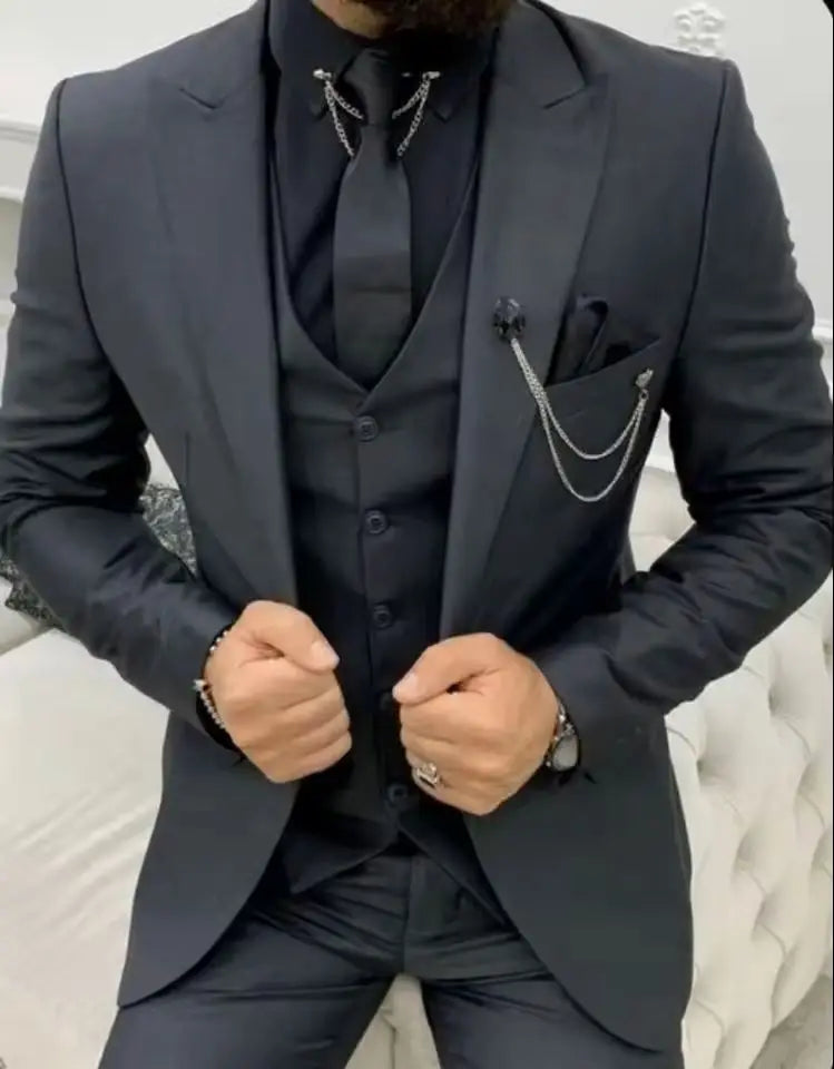 Voguable  Men Single Breasted Suits 3 Pieces Slim Fit Wedding Tuxedo Premium Formal Blazer with Pants Prom Party Groom Office Wear voguable