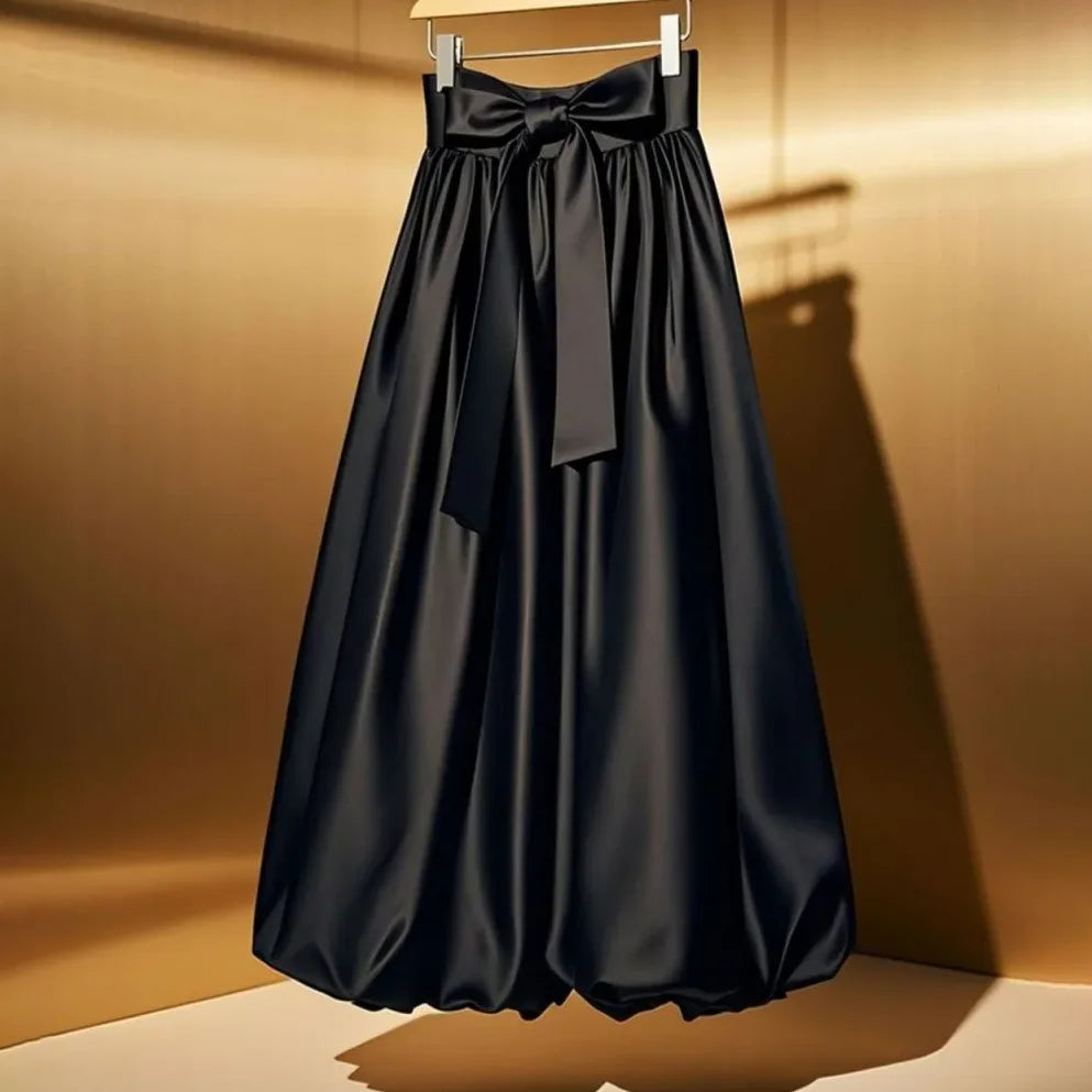 Voguable  New Spring Summer Chic Skirt Women's Fashion High Waist Bow Acetate Satin Bud French High Sense Skirts voguable