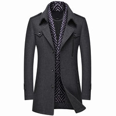Winter Men's Woolen Coats Fashion Thicken Mid Length Trench Solid Turn Down Collar Warm Outerwear Business Casual Wool Coat Men voguable
