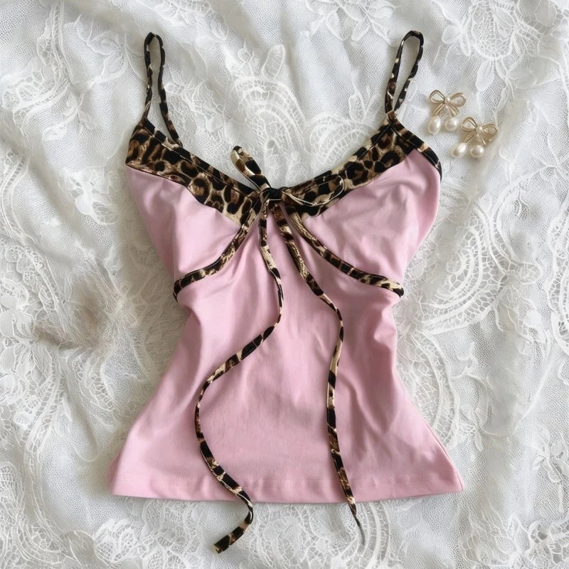 Voguable  2000s American Vintage Sexy Camis Y2k Harajuku Hot Girl Slim Leopard Patchwork Tank Summer Streetwear Beach Party Sleeveless Top voguable