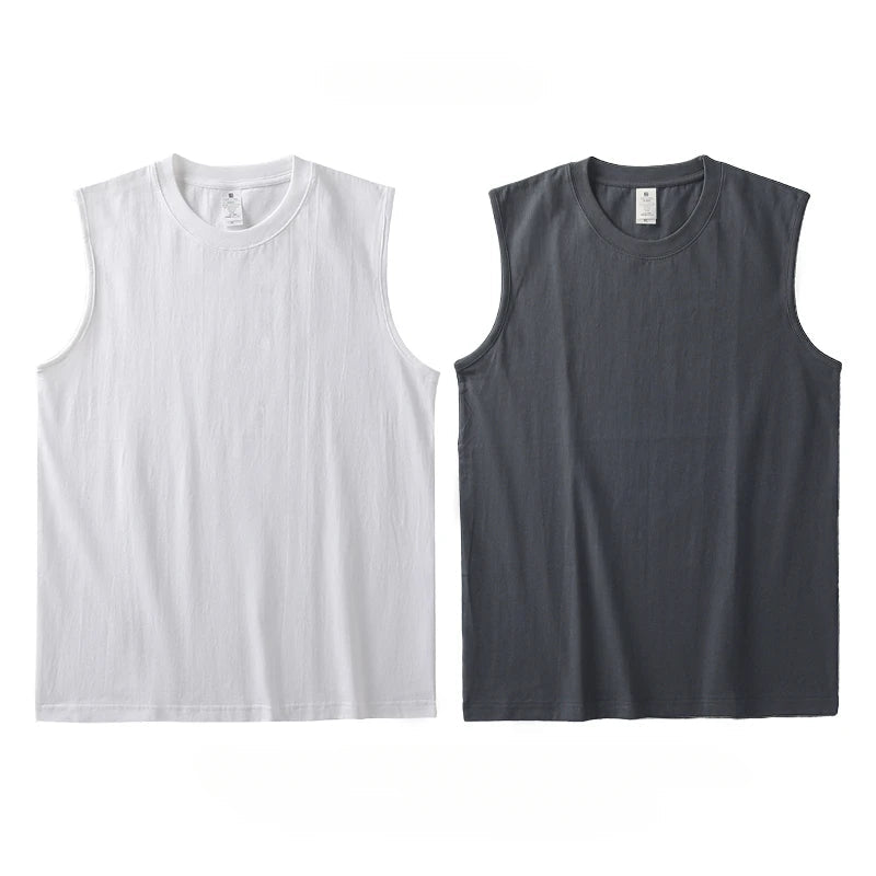 2pcs Solid Color Cotton Vest Men's White O-Neck Loose Sleeveless T-shirt Basic Models All-match Sports Running Tank Tops voguable