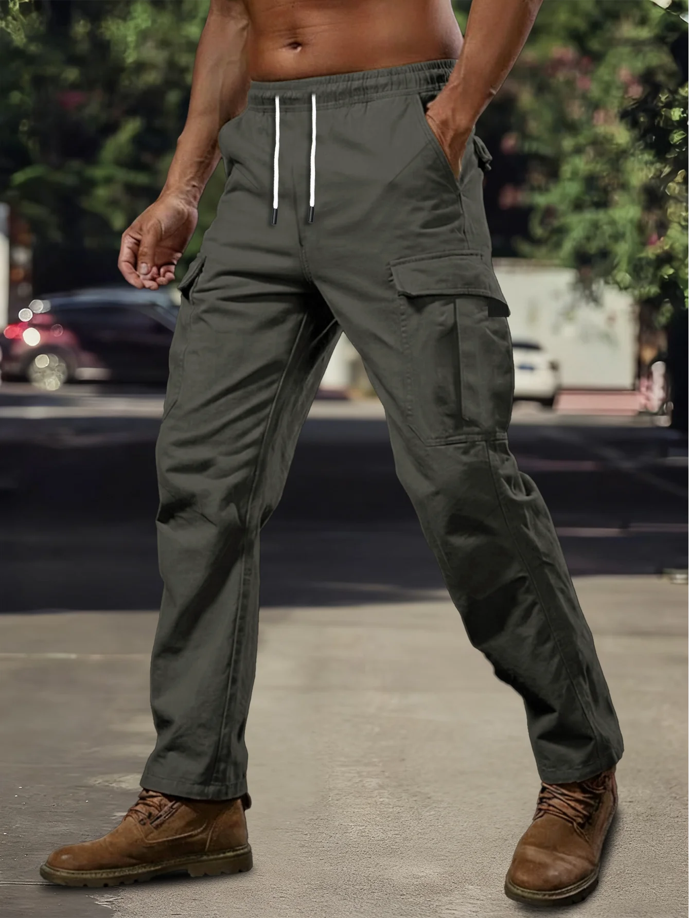 Voguable  Spring Autumn Cargo Pants Men Multi Pocket Work Trousers Slim Straight Outdoor Casual Joggers Mid Waist Sweatpants Man voguable