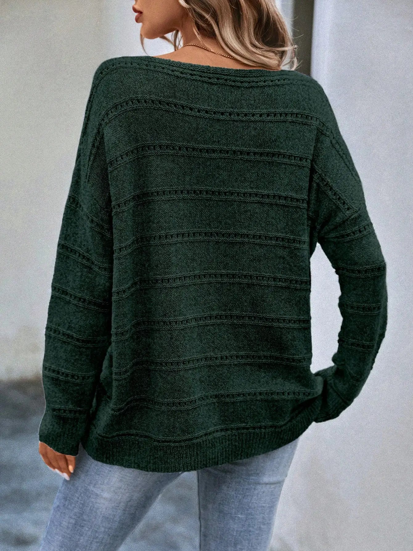 New solid color hollow round neck pullover knitted sweater voguable