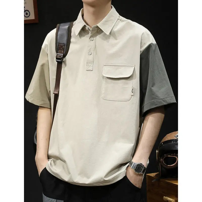 Voguable  Summer Thin Splicing Contrasting Color Short-sleeved POLO Shirt Men's Loose Outdoor Casual Versatile Quick-drying Shirt T-shirt voguable