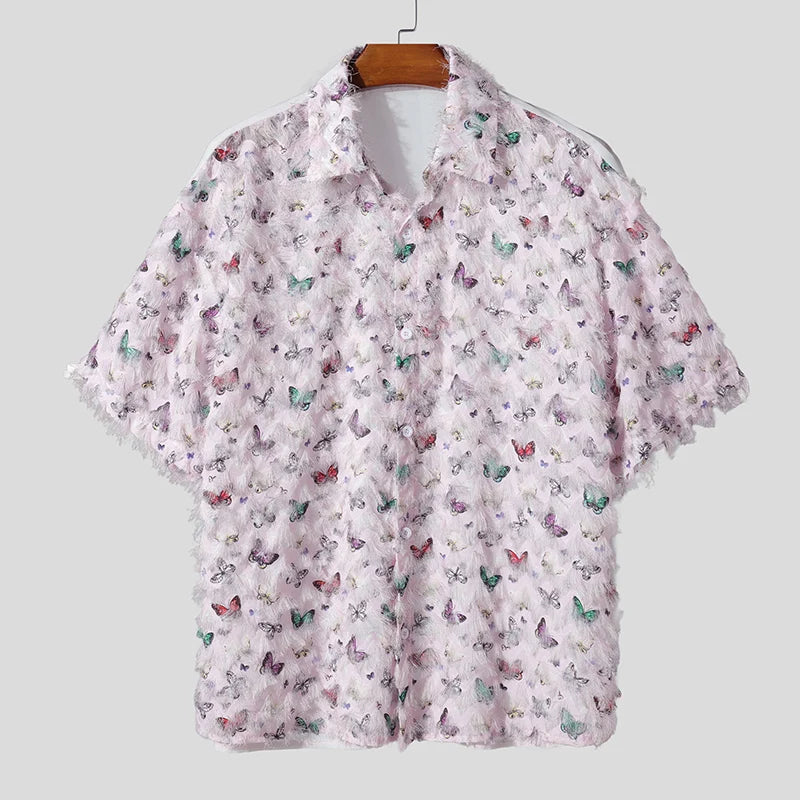 Fashion Men Shirt Printing Tassel Lapel Short Sleeve Oversize Casual Men Clothing Summer 2025 Male Shirts Camisas S-5XL voguable