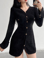 Black Velvet V-Neck Evening Party Short Dress mysite