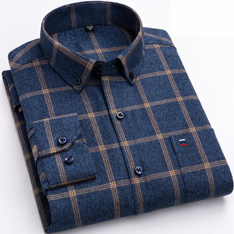 Pure Cotton Men's Plaid Shirt Long Sleeve Regular Fit Men Casual Oversized Shirt Leisure Autumn Male Blouse New Plus Size voguable