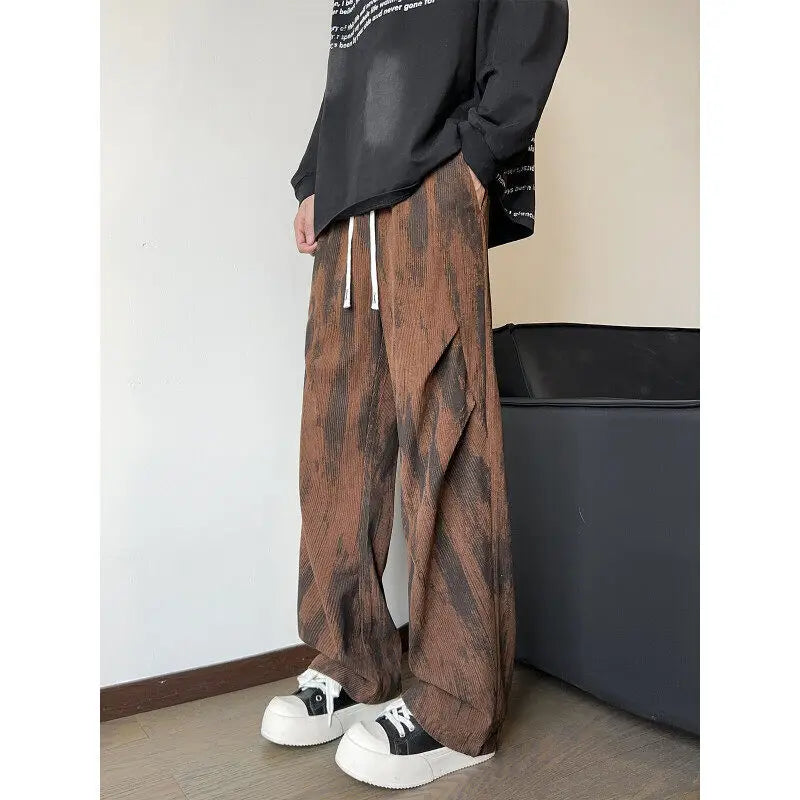 Corduroy Pants Men Fashion Retro Casual Pants Men Streetwear Hip-hop Loose Tie Dye Pants Mens Vintage Trousers Large Size 4XL voguable