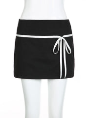 Voguable Bow Ribbon Stitching Mini Skirts Coquette Outfits Low Waist Elastic Short Skirts Y2K Aesthetic Fairycore Korean New voguable