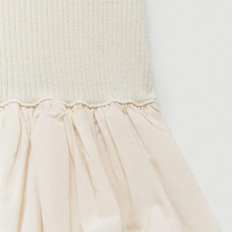 TARUXY Elegant Knit Dress Women Sleeveless Off Shoulder Splice Folds Mini Dresses Ladies Hoilday Slim High Waist Dress Femme New voguable