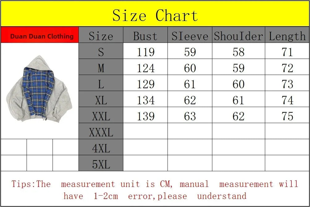 Voguable  Double-Sided Wear Plaid Patchwork Hoodie Men's Fashionable Zipper Splicing Autumn Winter Thickened Casual  Color Sweatshirt voguable