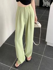 Voguable  Elastic High Waist Women Suit Pants Casual Loose Summer Straight Trousers Korean Simple Solid Female Pant voguable