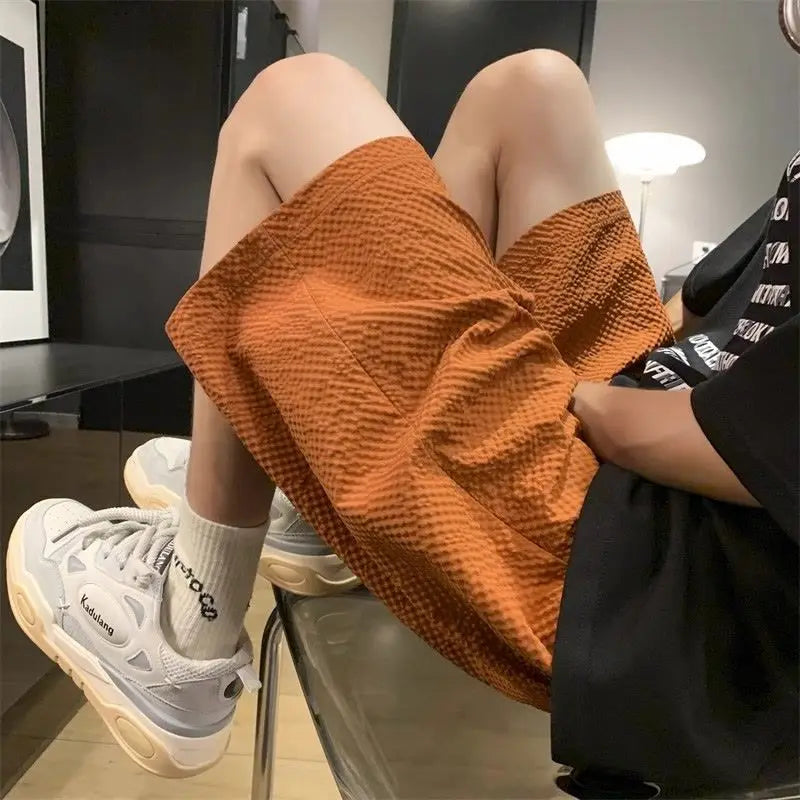 Fashion Elastic Lace Up Seersucker Thin Ice Silk Black Pink Quick-drying Breathable Shorts Casual Beach Shorts Pants Clothes voguable