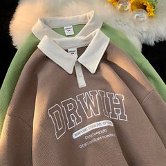 Voguable Hip Hop Brand Letter Waffle Cotton POLO Shirt Sweatshirt Women Girls Loose Casual Winter Clothes Korean Fashion Pullover Student voguable