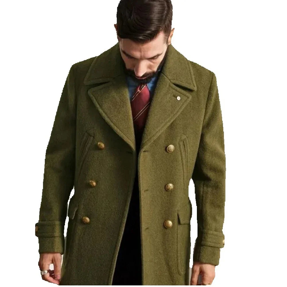 New European and American clothing, British men's medium length long sleeved woolen coat, autumn winter   coat voguable