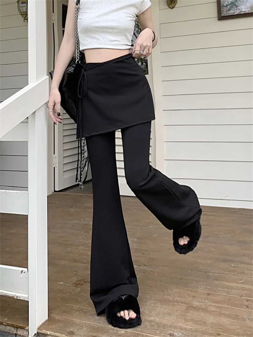 Voguable Black High Waist Slim Mopping Pants Women Minimalist Chic New 2024 Summer Office Lady Streetwear Casual Flare Trousers voguable