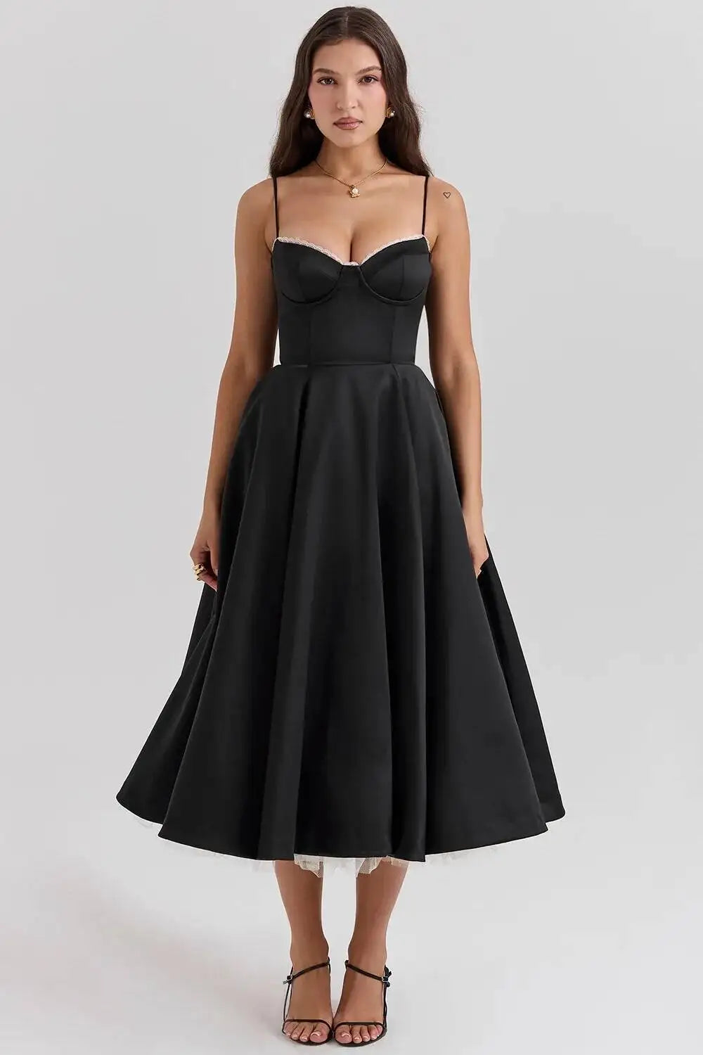 Summer Flare Midi Dress Elegant 2025 New Arrivals Spaghetti Strap Bustier Dress Women Dresses Sweet Pink Women Tops CHP1 voguable