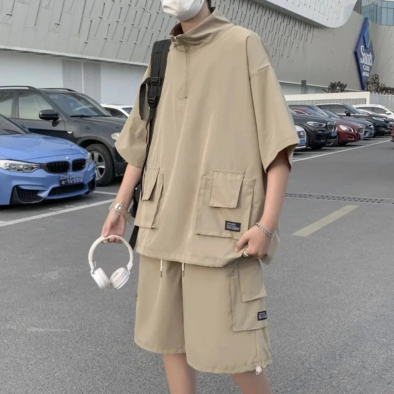 Voguable  Trendy Couple Matching Short Sleeve Zipper T-Shirt Set Loose Men's Spring Summer Fashion Brand Casual Workwear Clothing voguable