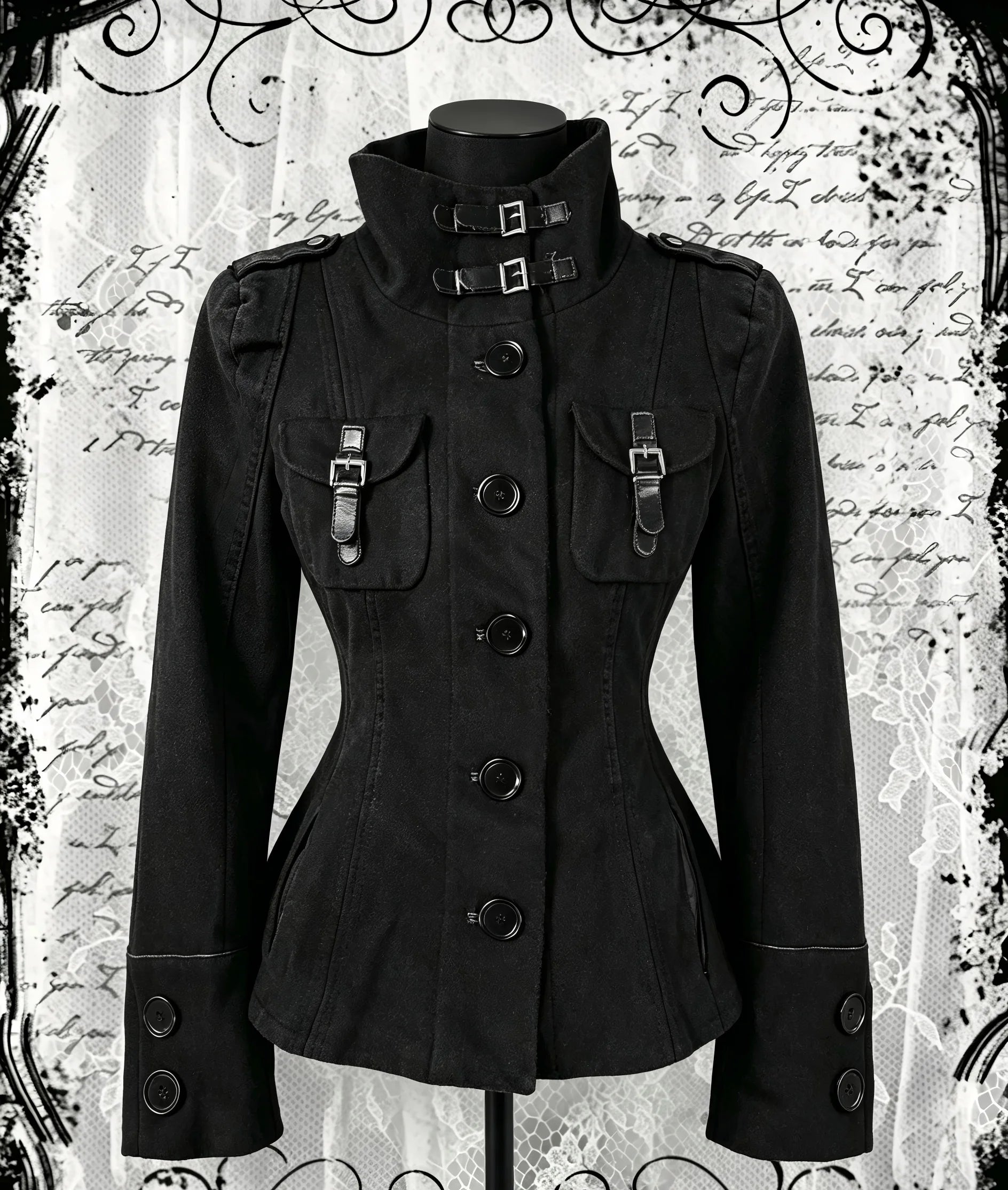 Voguable  Autumn Korean Vintage Black Slim Fit Spicy Girl Short Jacket with Gothic Metal Buckle Waist Closure Niche Design Versatile Top voguable