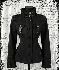 Voguable  Autumn Korean Vintage Black Slim Fit Spicy Girl Short Jacket with Gothic Metal Buckle Waist Closure Niche Design Versatile Top voguable
