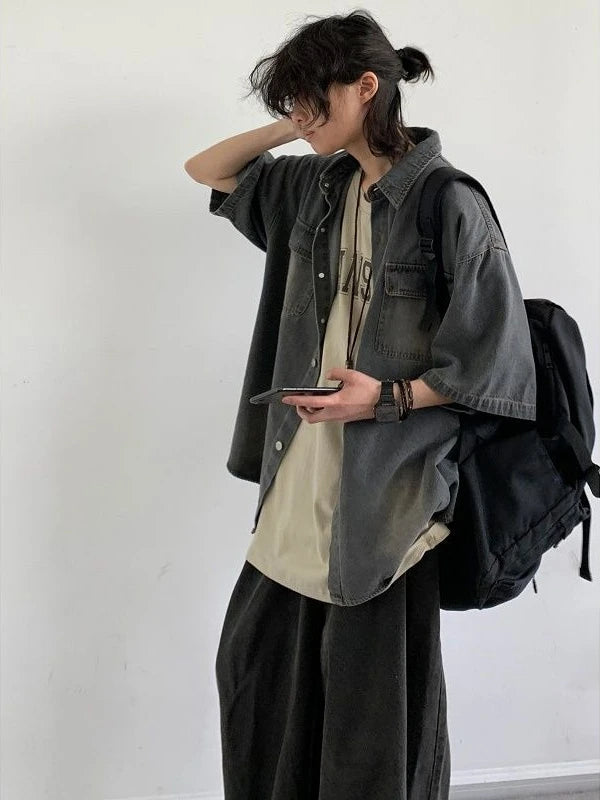 Voguable  Harajuku Subculture Short Sleeve T Shirt Men Street Fashion Casual Loose vintage Tops Daily Outfits Men Trendy  Coats New voguable