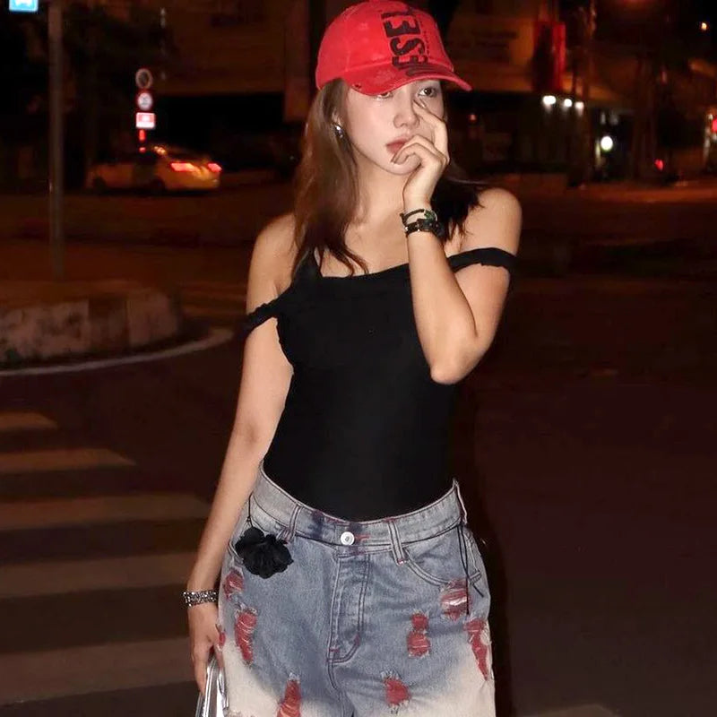 Off Shoulder Slim Fit Twist Top For Women Sexy Solid Fashion Sleeveless Patchwork Pullover Short T shirt Female Summer voguable