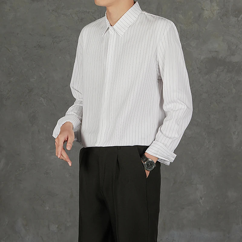 New Naples Business Men Shirts Light Luxury Textured Lapel Striped Long Sleeve Cardigan Leisure Premium Commuter Blouse S-4XL voguable