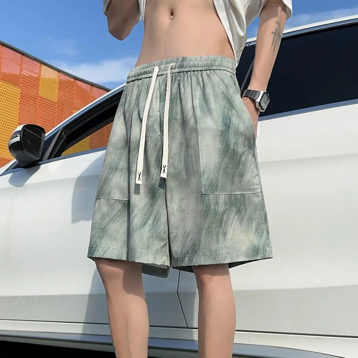 Voguable  Men's plus Size 5-Inch Casual Tie-Dye Print Shorts M-XXXXXL Elastic Waist Summer Streetwear Hawaiian Beach Trendy Clothing voguable