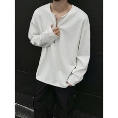 Spring Long Sleeved T-shirt Men Fashion White Pleated T Shirt Men Streetwear Korean Loose Zipper T Shirt Mens Top Plus Size 4XL voguable