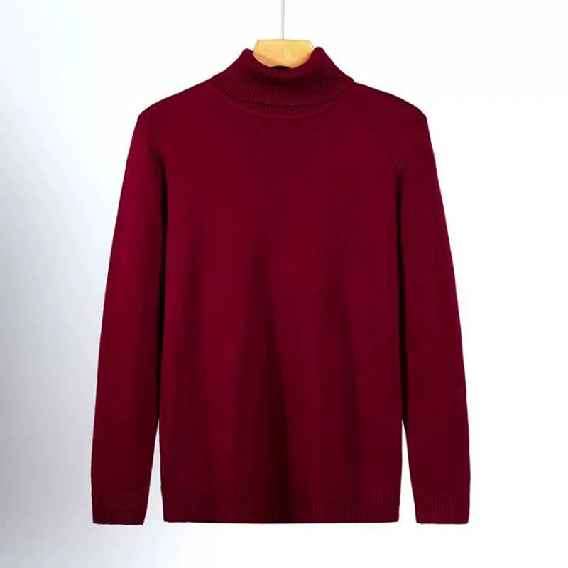 New Korean Fashion Men Sweater Light Luxury Trendy Turtleneck Knit Solid Color Pullover Leisure Retro Long Sleeve Basic Knitwear voguable