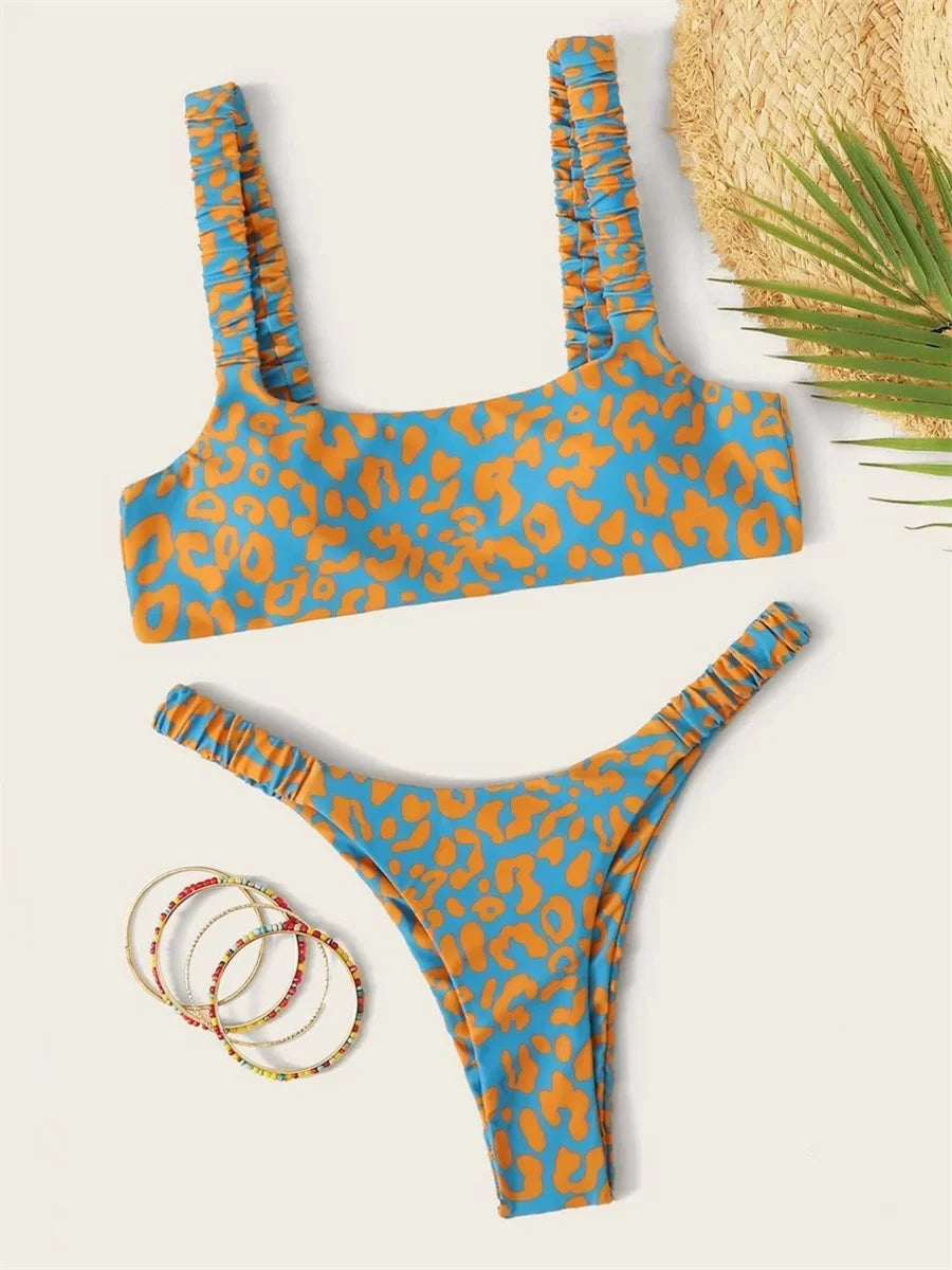 Voguable Sexy Micro Bikini Women Orange Leopard Push Up Padded Thong Swimsuit Female Cut Out Bathing Suit Swimwear voguable