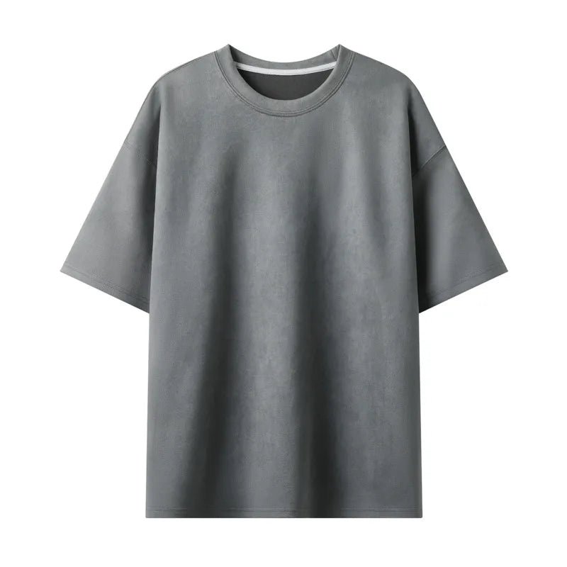 Summer Short-sleeved T-shirt Men Oversized Casual Suede T Shirt Men Streetwear Loose Solid Color O-neck Tshirt Mens Top M-3XL voguable