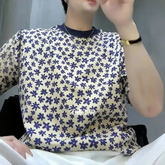 Voguable  Men's Floral Print Crew Neck Short Sleeve T-shirt Casual Loose Summer Tee Tops voguable