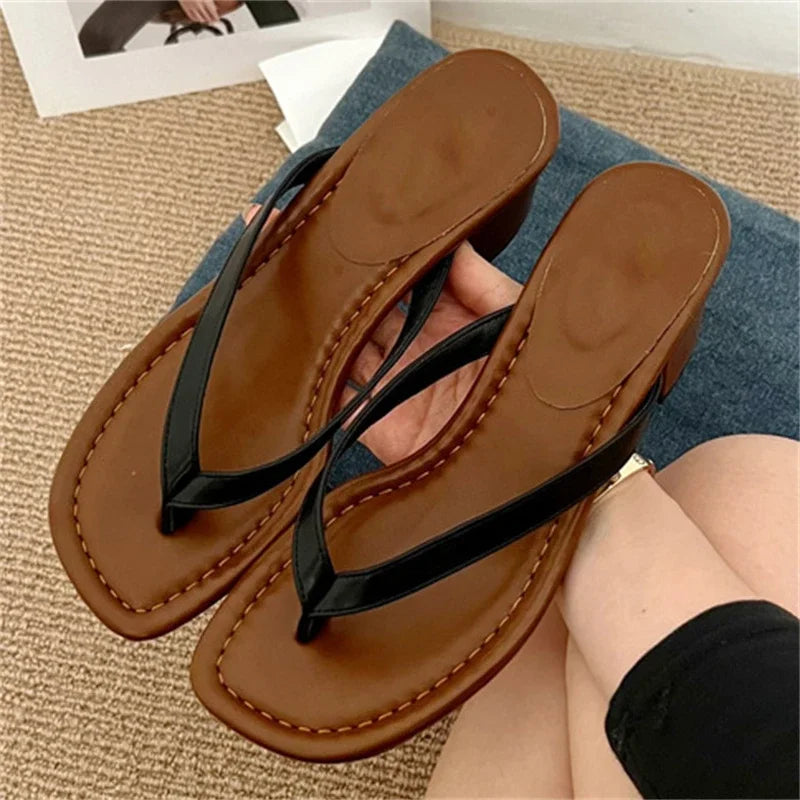Voguable  Summer Clip Toe Square Low Heels Women Slippers Sandals Fashion Casual Flip Flops Party Shoes voguable