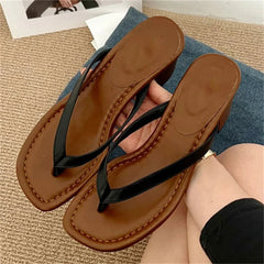 Voguable  Summer Clip Toe Square Low Heels Women Slippers Sandals Fashion Casual Flip Flops Party Shoes voguable