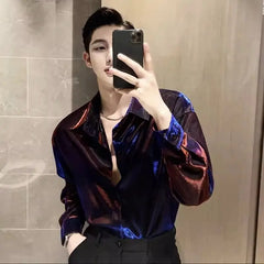 Autumn KPOP Fashion Style Harajuku Slim Fit Ropa Hombre Loose Casual All Match Shirt Square Neck Button Long Sleeve Blusa