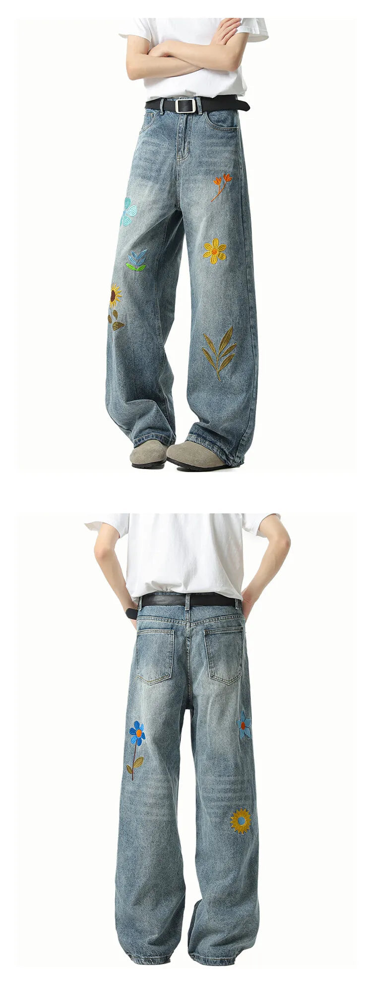 Jeans Men Washed Embroidered Jeans Loose Fit Straight Wide Leg Casual Denim Pants Fashion Trendy Streetwear Trousers Comfort voguable
